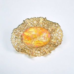Vintage 50s Foil Easter Egg Glass Filigree Gratins Breath Brooch